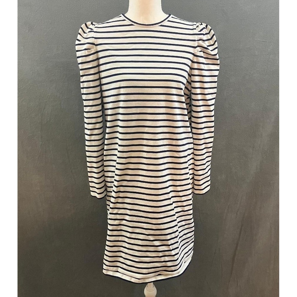 Boden Navy and Cream Striped Long Sleeve Dress